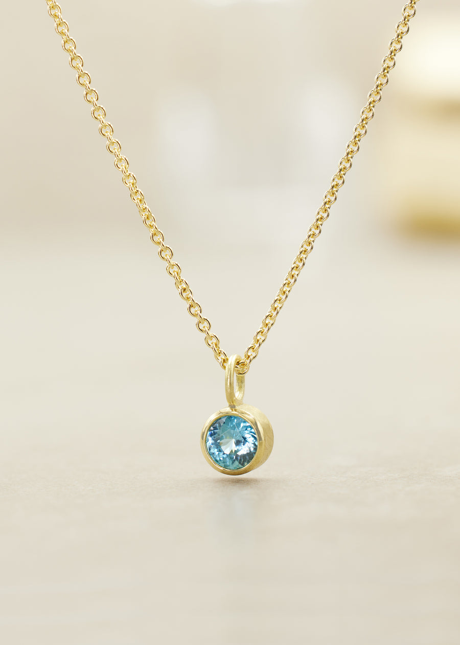 Blue Zircon Round Gem Charm Pendant Large