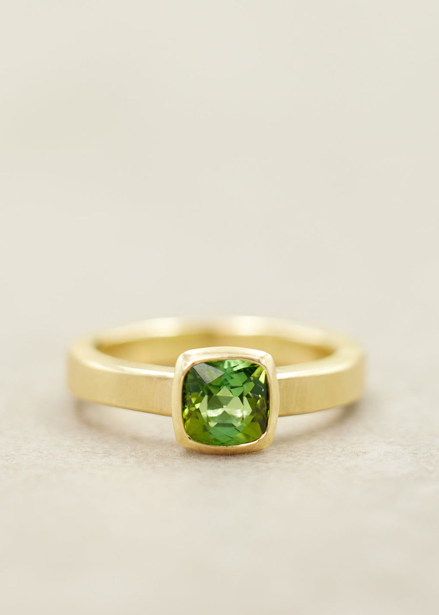 Green Tourmaline Cushion Ring Medium