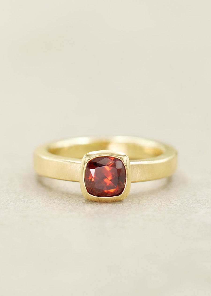 Red Zircon Cushion Ring Medium