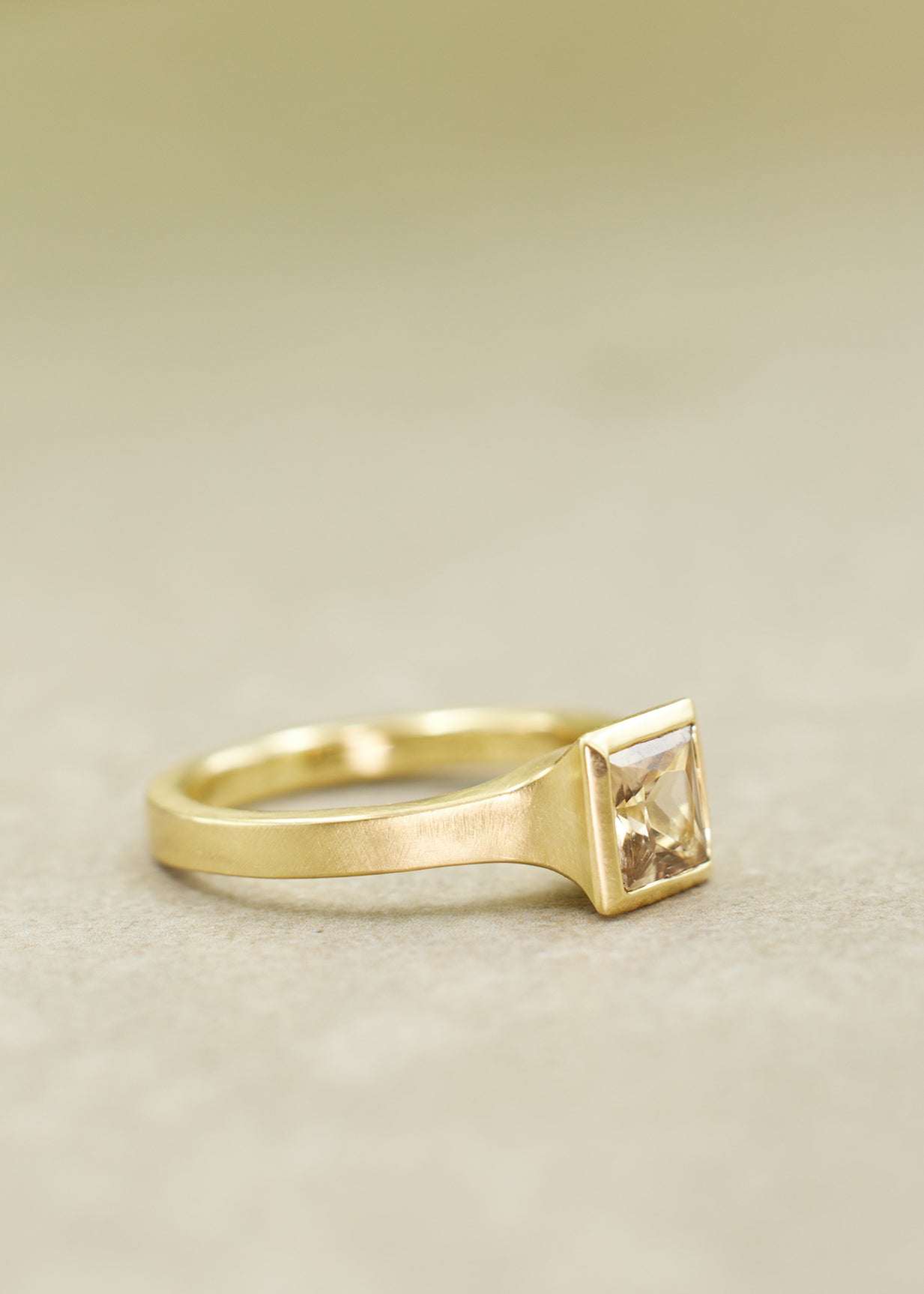 Champagne Zircon Fluted Square Ring
