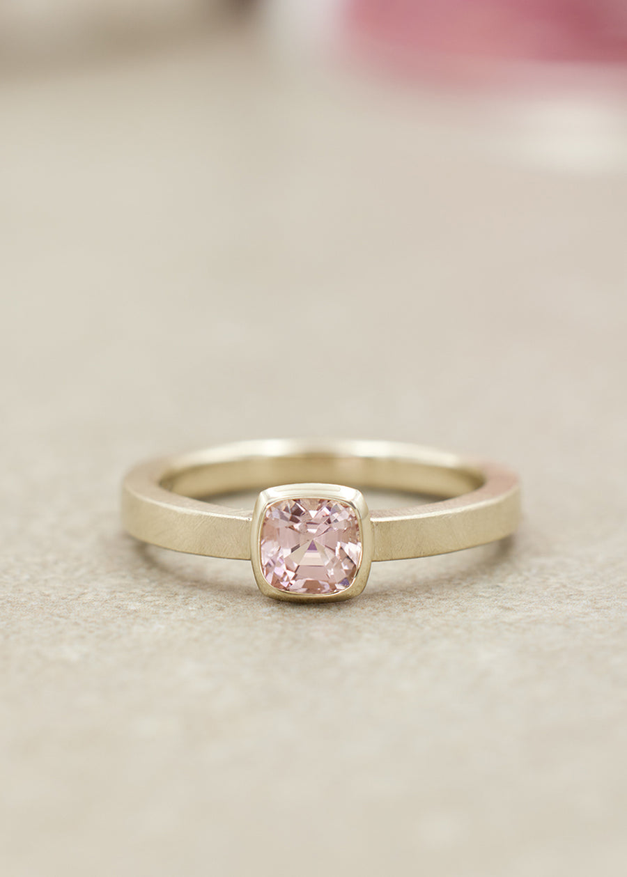 Blush Pink Tourmaline Cushion Ring Small