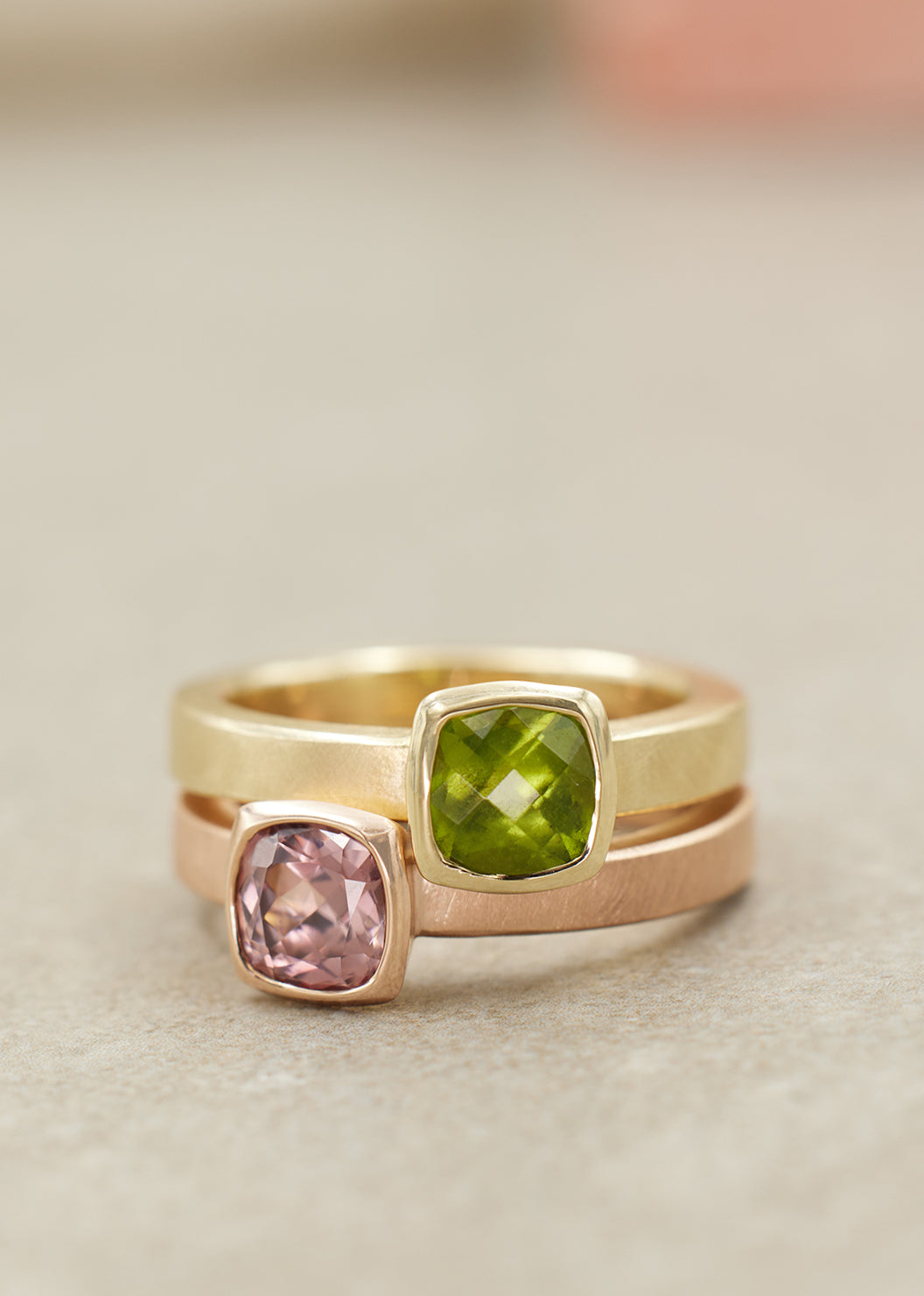 Rose Zircon Cushion Ring, Medium