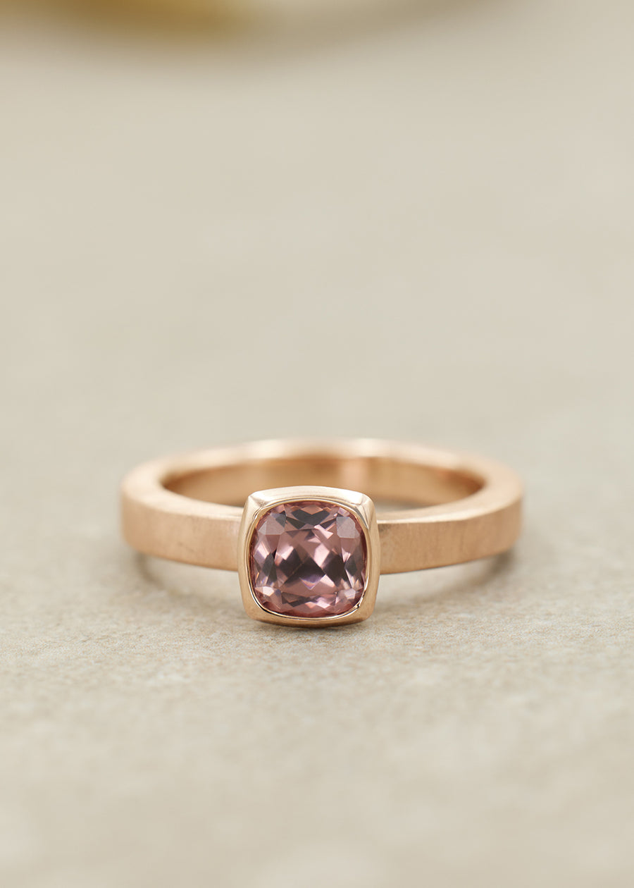 Rose Zircon Cushion Ring, Medium