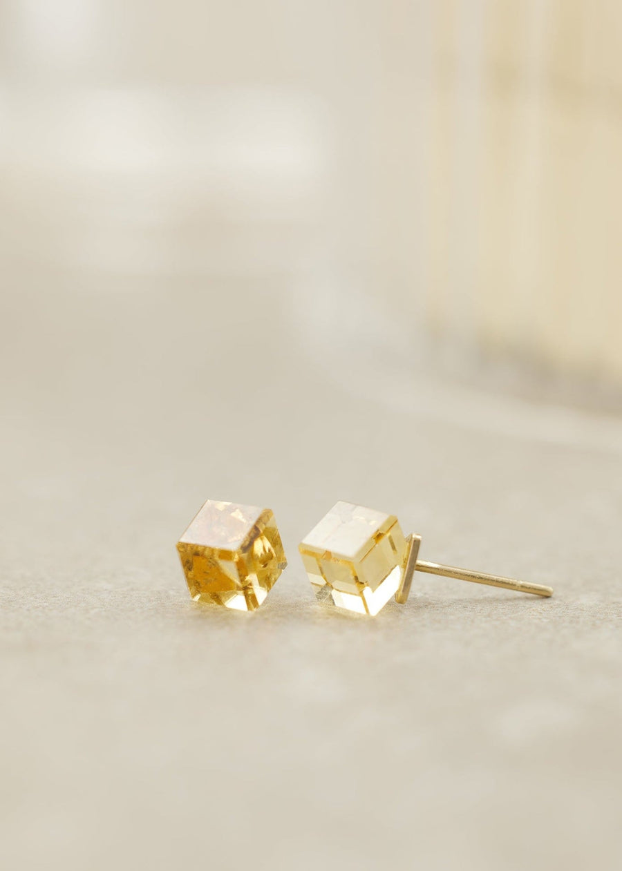 Golden Citrine Cube Stud Earrings